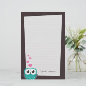 フクロウおよび愛ハートのノート紙(並ぶ) 便箋 (スタンド正面)