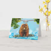 フクロウおよび灰色くま カード (黄色い花)