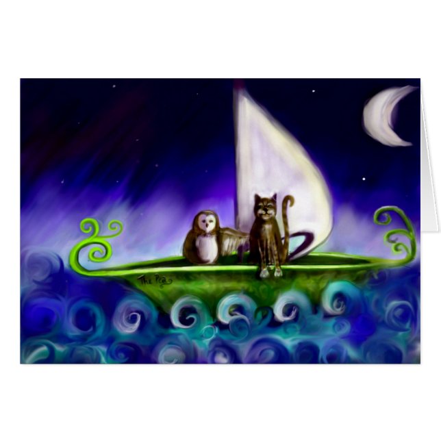 フクロウおよび猫の童謡カード (正面横)