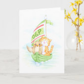 フクロウおよび猫 カード (黄色い花)