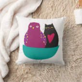 フクロウおよび猫-クッションか枕 クッション (ブランケット)