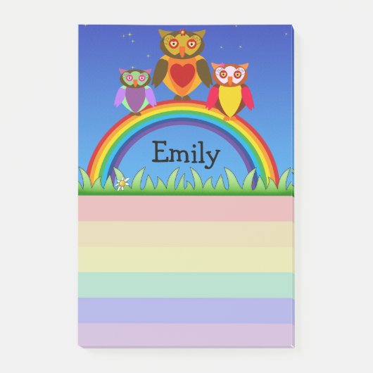 フクロウおよび虹のハートのポスト・イット ポストイット (正面)