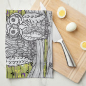 フクロウおよび蝶2台所タオル キッチンタオル (四つ折り)