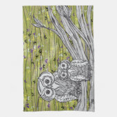 フクロウおよび蝶2台所タオル キッチンタオル (縦)