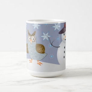 フクロウおよび雪だるま コーヒーマグカップ