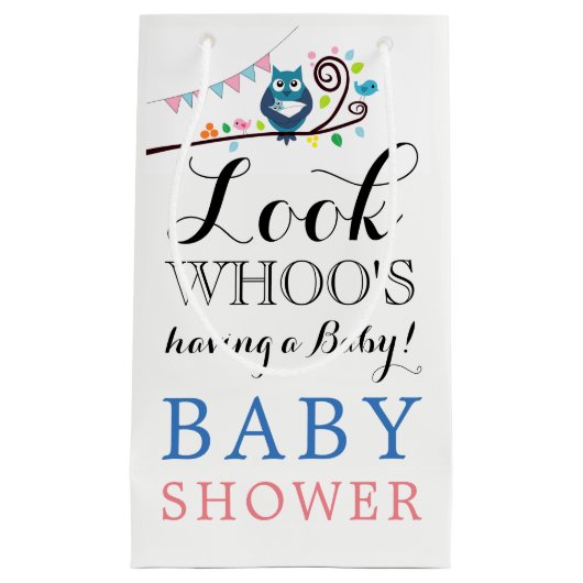 フクロウお洒落の赤ちゃんシャワー スモールペーパーバッグ (正面)