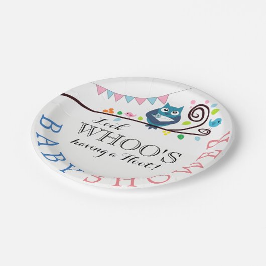 フクロウお洒落の赤ちゃんシャワー ペーパープレート (アングル)