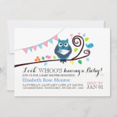 フクロウお洒落の赤ちゃんシャワー 招待状 (正面)