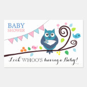 フクロウお洒落の赤ちゃんシャワー 長方形シール (正面)