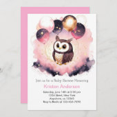 フクロウお洒落ウッドランドアドベンチャーガールベビーシャワー 招待状 (正面/裏面)