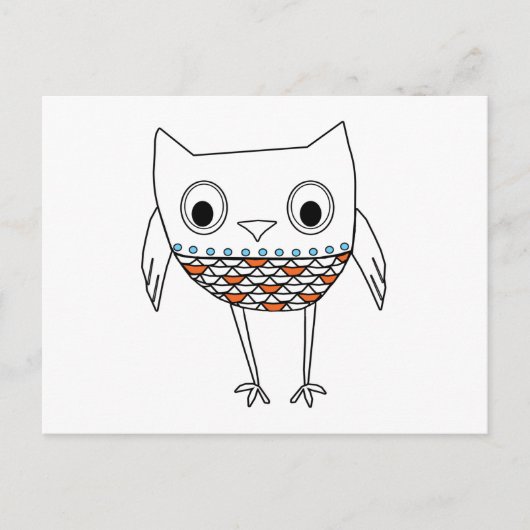 フクロウお洒落オレンジブルーブラックウッドランドクリーチャー ポストカード (正面)