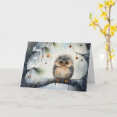 フクロウお洒落クリスマスカード カード (黄色い花)