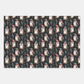 フクロウお洒落クリスマスハットパターン ラッピングペーパーシート (正面3)