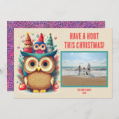 フクロウお洒落ファミリー写真クリスマスカード シーズンカード (正面/裏面)