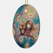 フクロウお洒落ルとホタルの可愛い妖精 セラミックオーナメント (左)