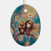 フクロウお洒落ルとホタルの可愛い妖精 セラミックオーナメント (裏面)