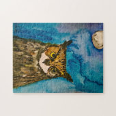 フクロウかわいい鳥の動物の月の水色の森 ジグソーパズル (横)