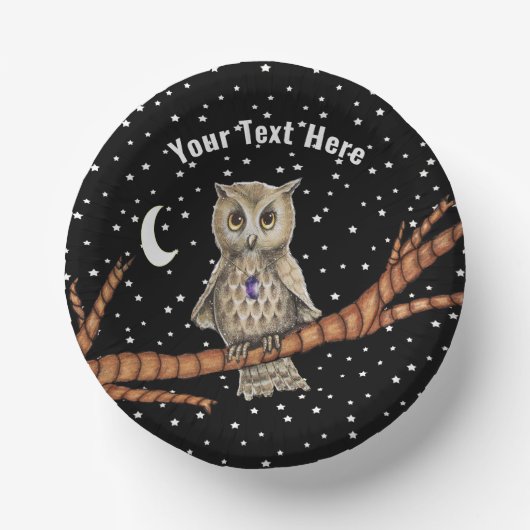 フクロウかわいらしクリスタルネックレスムーンスターズブラック ペーパーボウル (正面)