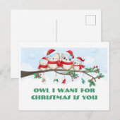 フクロウがクリスマスポストカードに ポストカード (正面/裏面)