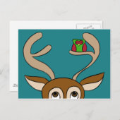 フクロウがトナカイを連れて帰る ポストカード (正面/裏面)