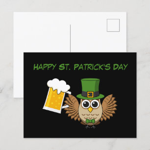 フクロウがビールを飲む聖パトリックの日 カスタマイズ シーズンポストカード