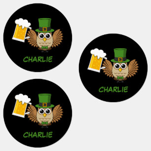フクロウがビールを飲む聖パトリックの日 カスタマイズ ラベル