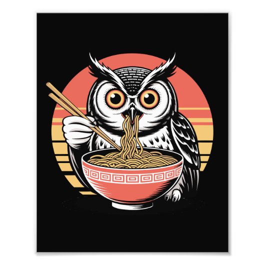 フクロウがラーメン日本の浮世絵ヴィンテージスタイル フォトプリント            (正面)