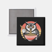 フクロウがラーメン日本の浮世絵ヴィンテージスタイル マグネット (正面/裏面)
