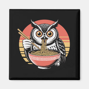 フクロウがラーメン日本の浮世絵ヴィンテージスタイル マグネット