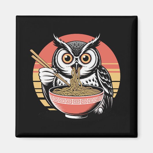 フクロウがラーメン日本の浮世絵ヴィンテージスタイル マグネット (正面)