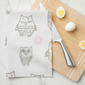 フクロウが付いているパターン キッチンタオル (四つ折り)