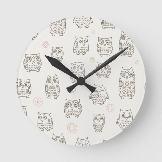 フクロウが付いているパターン ラウンド壁時計 (正面)