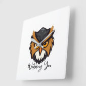 フクロウが君を見ている スクエア壁時計 (傾斜)