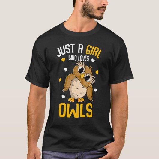 フクロウが大好きな女の子フクロウ Tシャツ (正面)