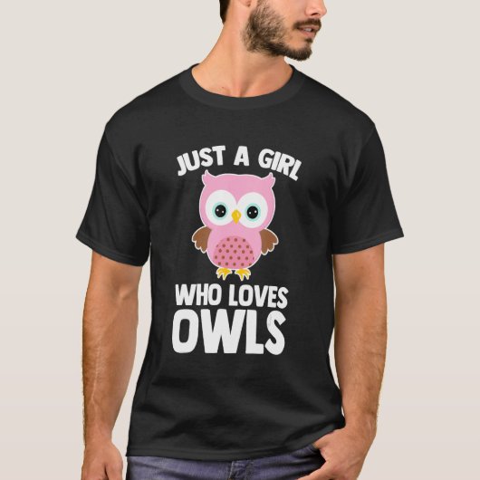 フクロウが大好きな女の子 – フクロウおもしろい恋人かわいい Tシャツ (正面)