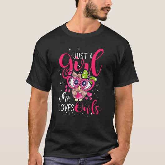 フクロウが大好きな女の子 Tシャツ (正面)