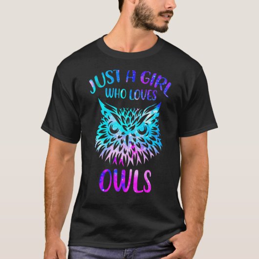 フクロウが大好きな女の子 Tシャツ (正面)