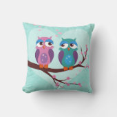 フクロウが春で愛する可愛いカートゥーンバード クッション (正面)