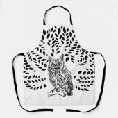 フクロウが暗い下に座葉る エプロン (正面)
