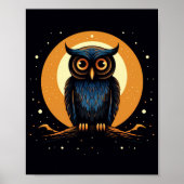 フクロウが木の枝に座る満月 ポスター (正面)