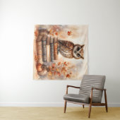 フクロウが本の山に隠れる秋 タペストリー (インサイチュ(横))