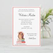 フクロウが本の赤ちゃんシャワーを持ってくる招待状 招待状 (スタンド正面)