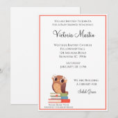 フクロウが本を持ってくるベイビーシャワー招待状 招待状 (正面/裏面)