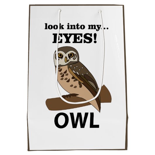 フクロウが私の目を見る ミディアムペーパーバッグ (裏面)