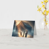 フクロウが農場のフェンスに座るポストノートカード カード (黄色い花)