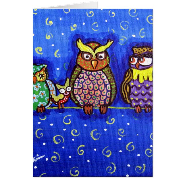 フクロウが集まるおもしろいフォークアート (正面)