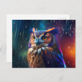 . .フクロウが雨の中に生き生きとした絵はがき ポストカード (正面/裏面)