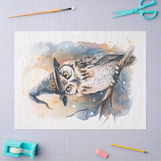 フクロウが魔女の帽子を被るハロウィーンデコパージュ 薄葉紙 (クラフト)