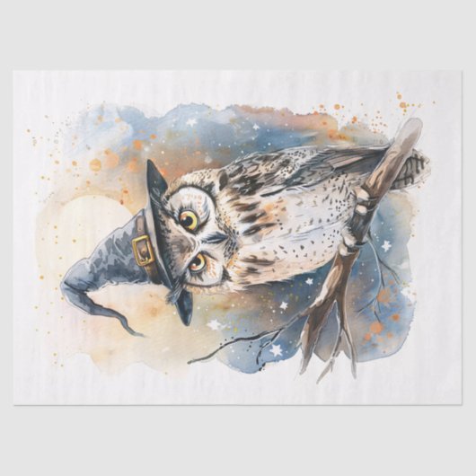 フクロウが魔女の帽子を被るハロウィーンデコパージュ 薄葉紙 (正面)