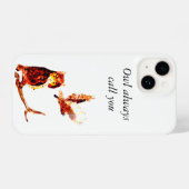 フクロウが黄褐色のフクロウの芸術と呼パーソナライズされたぶ iPhoneケース (裏面横)